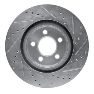 Chrysler 300 Brake Rotor (1) - Front Left - R1 Concepts - Drilled & Slotted - Silver - `05-`23